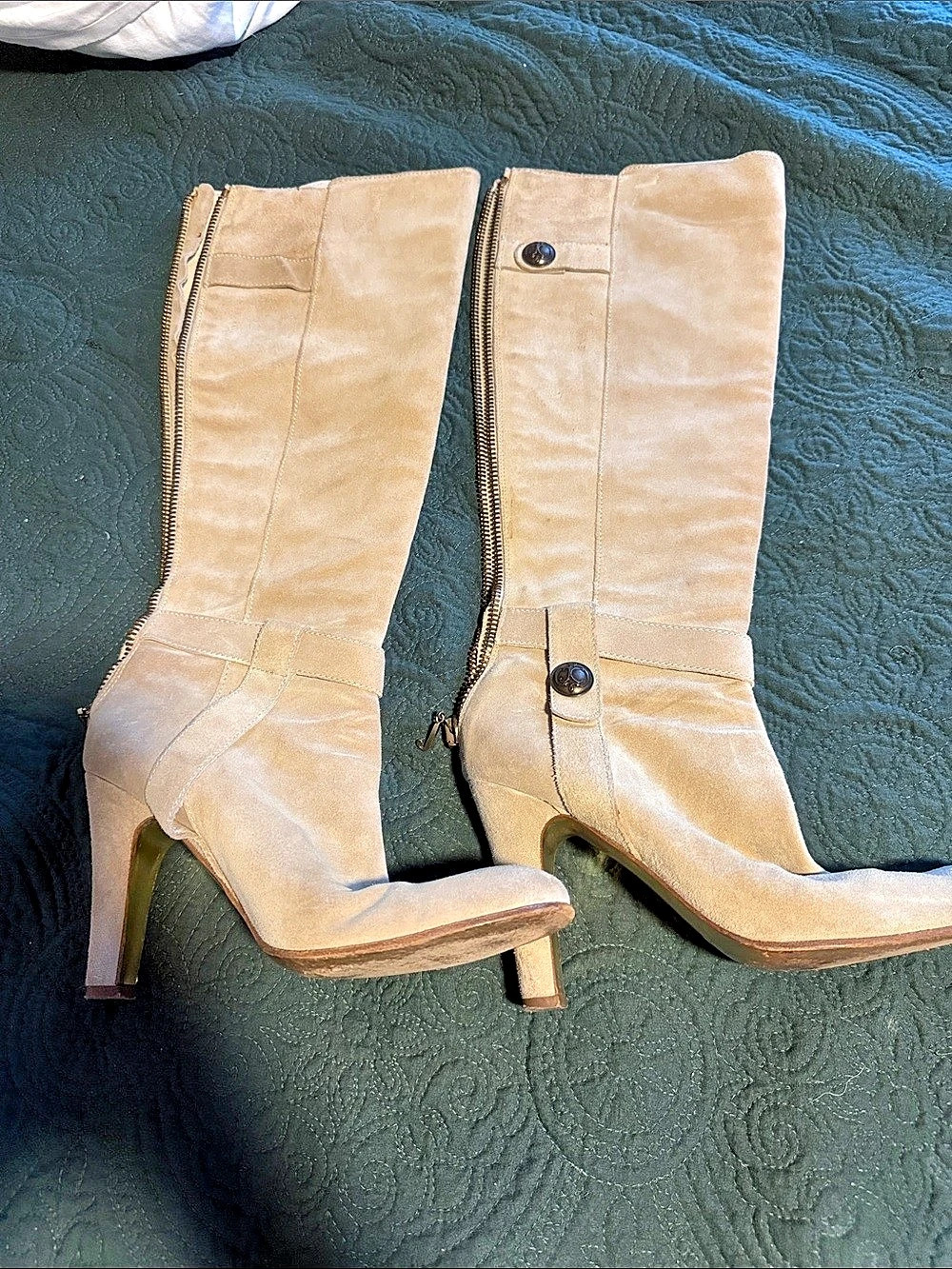 MICHAEL Kors Suede Over-the-Knee Heeled Boots in Beige